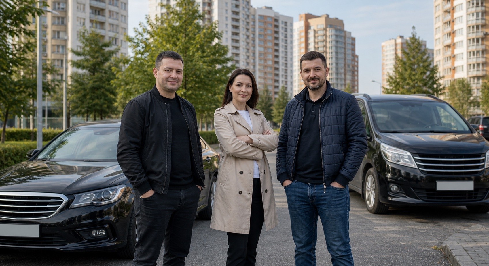Водители Такси Ангел рядом с автомобилями в Балашихе