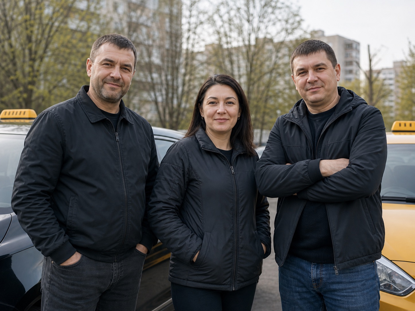 Водители Такси Ангел рядом с автомобилями