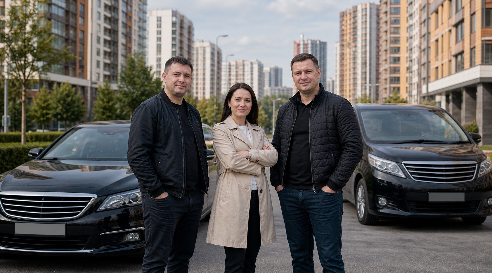 Водители Такси Ангел рядом с автомобилями в Люберцах