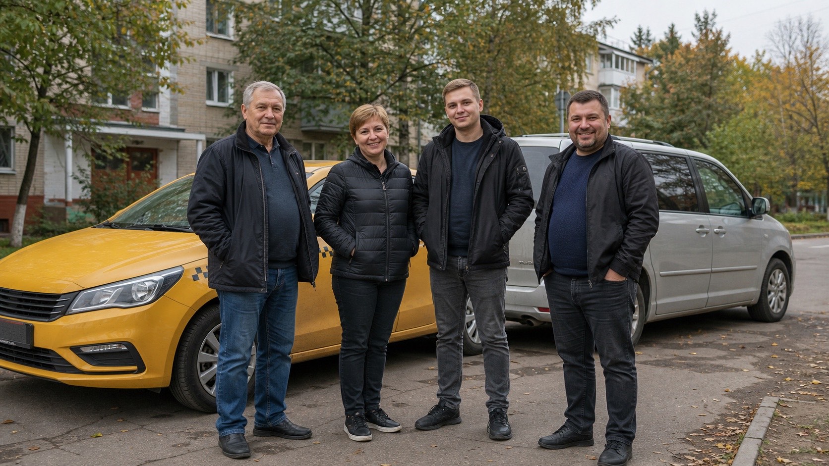 Водители Такси Ангел в Ногинске рядом с автомобилями