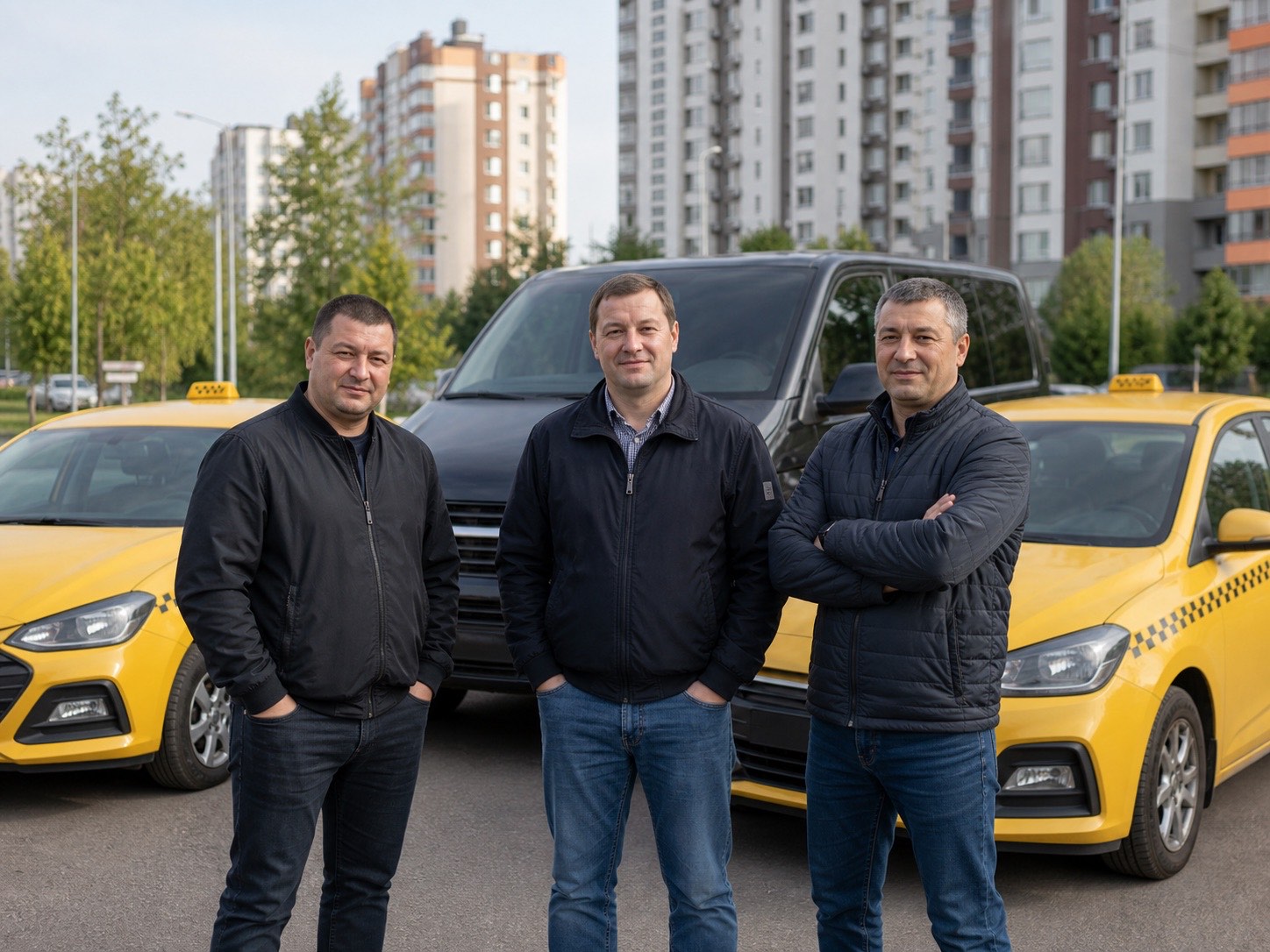 Водители Такси Ангел рядом с автомобилями в Видном